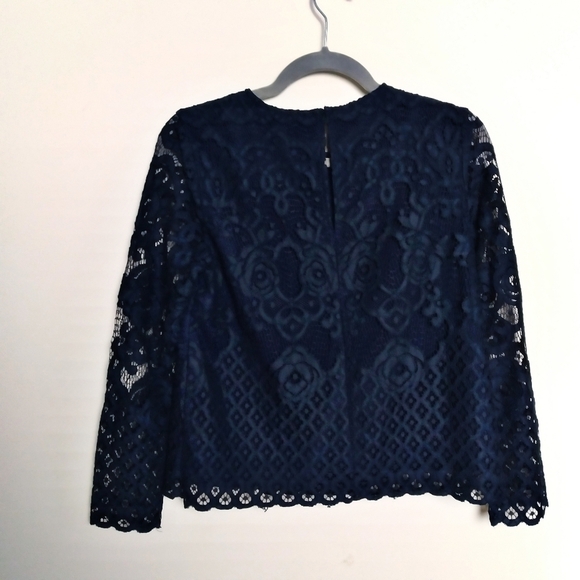 English Factory Dark Blue Lace Blouse Size Medium - Picture 2 of 8